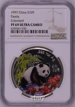 NGC PF69 1997 China Panda 1oz Silver Colorized Coin<br/>  <br/>  NGC PF69 1997 Chine Panda 1oz Pièce d'Argent Colorisée