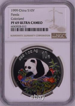 NGC PF69 1999 Panda Chine 1oz Pièce en argent colorisée Ultra Cameo