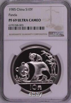 NGC PF69 Chine 1985 Panda Pièce en Argent 27g 10 Yuan