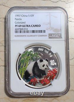 NGC PF69 UC 1997 Chine 1oz pièce de panda en argent coloré