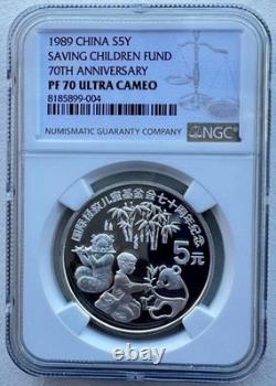 NGC PF70 Chine 1989 Fonds de Sauvetage des Enfants 70ème Anniversaire Pièce en Argent Panda