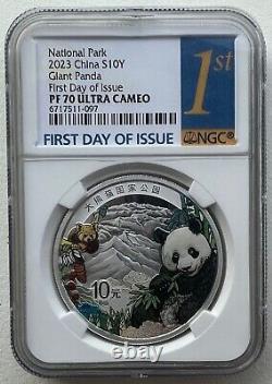 NGC PF70 FDOI Chine 2023 Pièce en Argent Panda Parc National 30g 10 Yuan COA