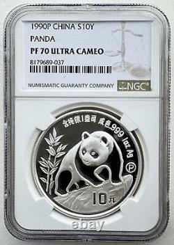NGC PF 70 UC Chine 1990 Pièce en Argent Panda Proof 1oz 10 Yuan S10Y avec COA