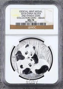 Ngc Ms70 Chine 2014 Shanghai 2ème Collection Panda Expo Médaille D'argent 1oz