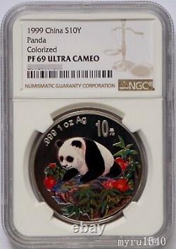 Ngc Pf69 Chine 10yuan 1oz Pièce 1999 Chine Panda Pièce D'argent Coloré Non Coa