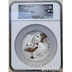 Ngc Pf70 2023 Chine 50yuan Panda Argent Coin 150g Avec Coa 40e Étiquette Panda