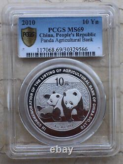 PCGS MS69 Chine 2010 Argent 1oz Panda Pièce Banque Agricole de Chine Référencement
