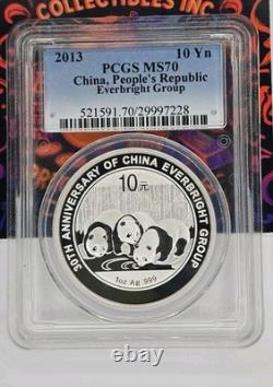 PCGS MS70 Chine 2013 Le 30e Anniversaire du Groupe Everbright Pièce en Argent Panda 1oz