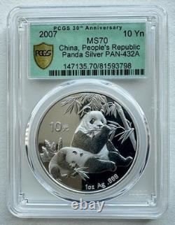 PCGS MS 70 Monnaie en Argent Panda de Chine 2007 1oz 10 Yuan