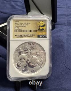 Panda 35e anniversaire 2017 Chine Argent 45g 2017 PF 70 NGC Pièce Rare