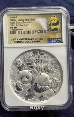 Panda 35e anniversaire 2017 Chine Argent 45g 2017 PF 70 NGC Pièce Rare