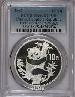 Panda Argent 1987 1 oz. 10 Yuan PCGS PR69 Deep Cameo. Livraison gratuite