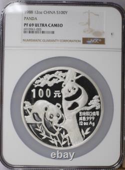 Panda Argent 1988 12 oz. 100 Yuan NGC PF69 Ultra Cameo