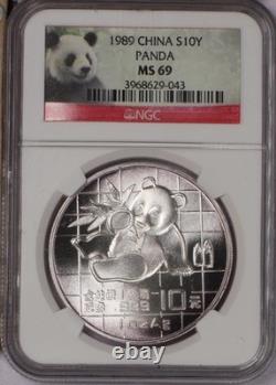 Panda Argent 1989 1 oz. 10 Yuan NGC MS69. Livraison gratuite