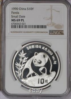 Panda Argent 1990 1 oz. 10 Yuan Petite Date NGC MS69 Prooflike. Livraison gratuite
