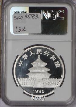 Panda Argent 1990 1 oz. 10 Yuan Petite Date NGC MS69 Prooflike. Livraison gratuite