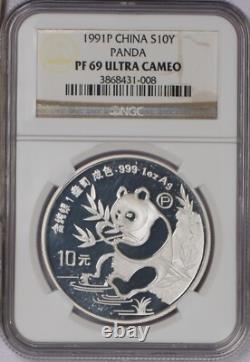 Panda Argent 1991-P 1 oz. 10 Yuan NGC PF69 Ultra Cameo. Livraison gratuite