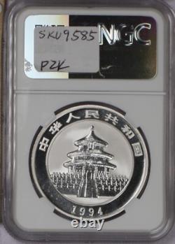 Panda Argent 1994 1 oz. 10 Yuans Grande Date NGC MS69 Deep Prooflike