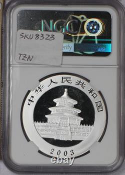 Panda Argent 2003 1 oz. 10 Yuan Bambou Givré NGC MS70. Livraison gratuite