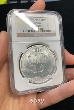 Panda argent chinois 2009 30e anniversaire 10 yuans 1 oz NGC MS 69