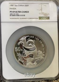 Panda argenté 1987 5 oz. 50 yuans NGC PF69 Ultra Cameo