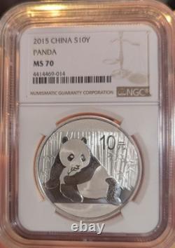 Panda argenté chinois 2015 NGC MS70 S10Y étiquette marron classique 30 grammes. 999