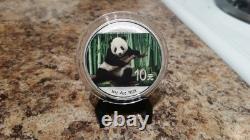 Panda chinois 2014, 1 once. Pièce colorisée en argent pur à 999 ! Collectionnez la série