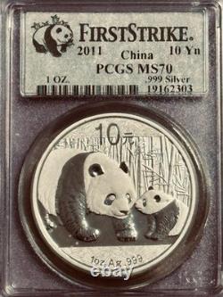 Panda chinoise en argent 2011. Pièce de 10 yuans, 999 oz, PCGS MS 70 FIRST STRIKE