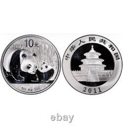 Panda chinoise en argent 2011. Pièce de 10 yuans, 999 oz, PCGS MS 70 FIRST STRIKE