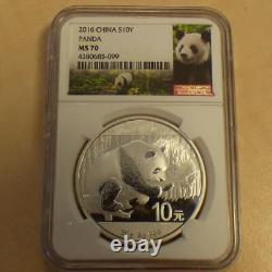 Panda de 10 yuans de Chine 2016 MS70 argent 99,9 % 30 g