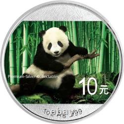 Panda de Chine 2014, 1 once. Pièce en argent pur 999 colorisée ! Collectionnez la série