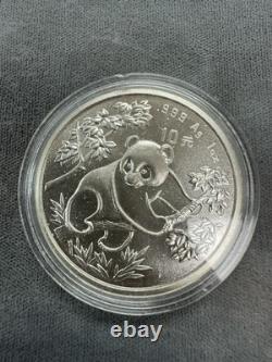 Panda en argent 999 de 1 oz 1992 Chine. Capsule fissurée et patinée de 10 Yuan vintage.