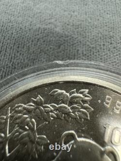 Panda en argent 999 de 1 oz 1992 Chine. Capsule fissurée et patinée de 10 Yuan vintage.