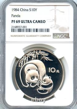 Panda en argent de Chine 1984 10 Yuan, date rare, certifié NGC PF-69 Ultra Cameo