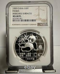 Panda en argent de Chine 1989, pièce de 1 OZ 10 Yuan, NGC MS 68 PL