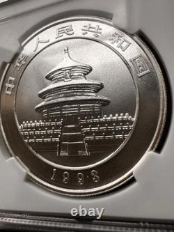 Panda en argent de Chine 1993 10 Yuan MS-68 NGC Petite date Rare pièce Panda BU