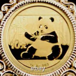 Pendentif en argent sterling 925 pièce en or jaune plaqué panda yuan chinois 2017 14K