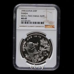 Petite branche Petite date 1995 Chine 10 Yuan 1oz pièce en argent Panda NGC MS69