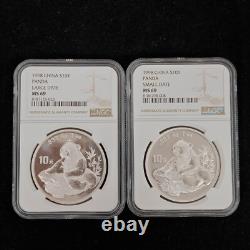 Petite et Grande Date 1998 Chine 10 Yuan 1oz Pièce en Argent Panda NGC MS69