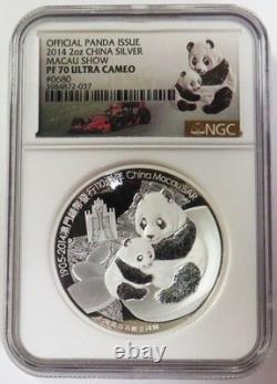 Pièce Expo de la Société Numismatique de Macao Panda Chine argent 2014 2 oz NGC Proof 70 UC