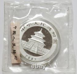 Pièce Panda chinoise en argent 2002 de 1 oz, 10 yuans, double scellée, en capsule
