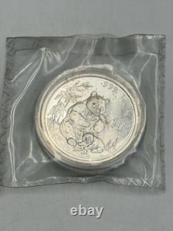 Pièce chinoise Panda en argent de 10 yuans de 1 oz, 1996, BU, dans sa pochette d’usine, non scellée