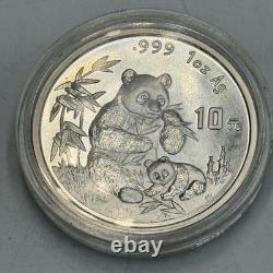 Pièce chinoise Panda en argent de 10 yuans de 1 oz, 1996, BU, dans sa pochette d’usine, non scellée