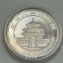 Pièce chinoise Panda en argent de 10 yuans de 1 oz, 1996, BU, dans sa pochette d’usine, non scellée