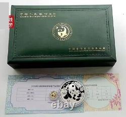 Pièce commémorative en argent et or de Chine panda 2024 Ag30g + Au1g avec boîte d'origine