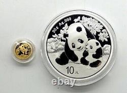 Pièce commémorative en argent et or de Chine panda 2024 Ag30g + Au1g avec boîte d'origine