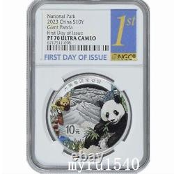 Pièce d'argent NGC PF70 Panda National Park 10 yuan Chine 2023 Premier jour de la question