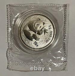 Pièce d'argent Panda Chine 2000, 10 yuan 1 once, anneau miroir scellé à la menthe