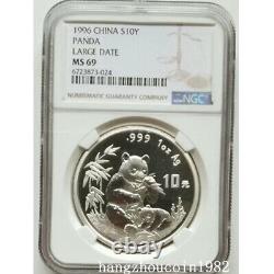 Pièce d'argent Panda NGC MS69 1996 Chine 10YUAN 1 once de grande date Panda