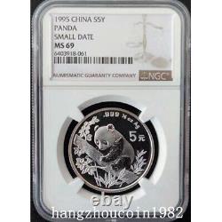 Pièce d'argent Panda NGC MS69 Chine 1995 5YUAN 1/2oz Ag. 999 Petite Date